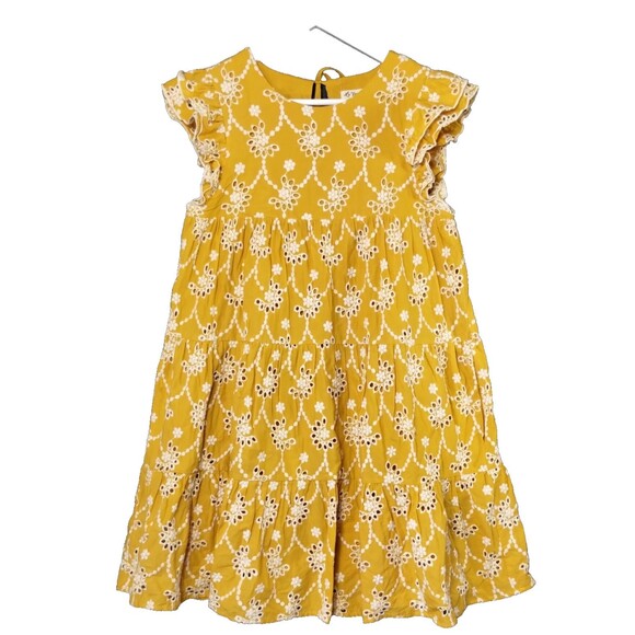 La Ven Dress Women's S Mustard Cotton Eyelet Baby Doll Ruffle Fairy Cottage Core - Picture 1 of 9